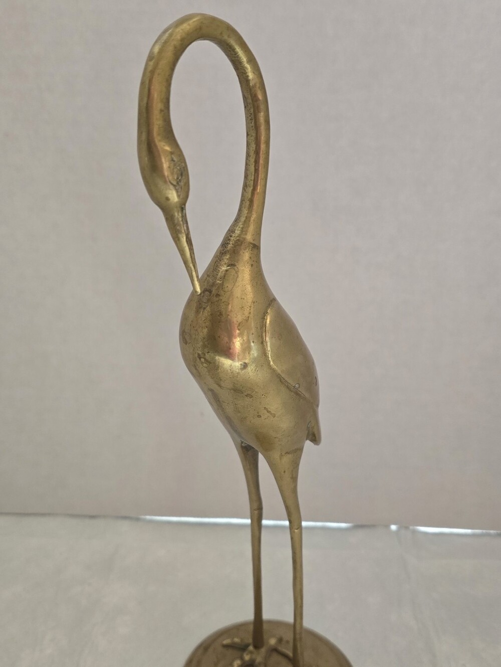 Vtg MCM Solid Brass Crane Bird Figurine Heron Sculpture 12" EXCELLENT Condition.